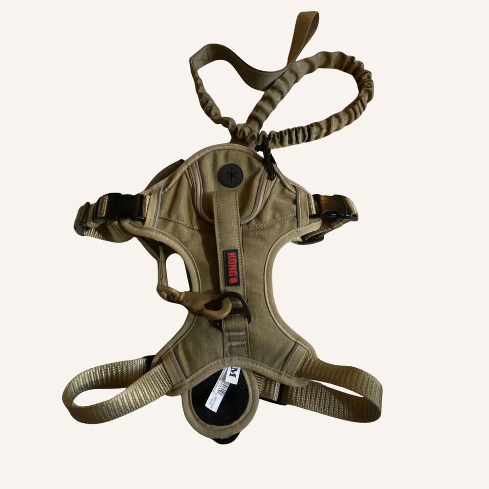 KONG dog harness tan tactical ripstop pouch dispenser leash combo M